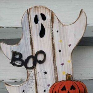 Ghost Wood Easel Shelf Sitter Halloween Jack O' Lantern BOO Fall Indoor Outdoor